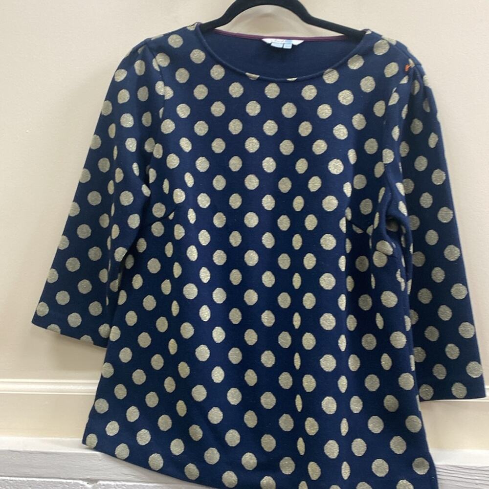 Boden 10 navy gold polkadot cotton blend sweater - Picture 3 of 5